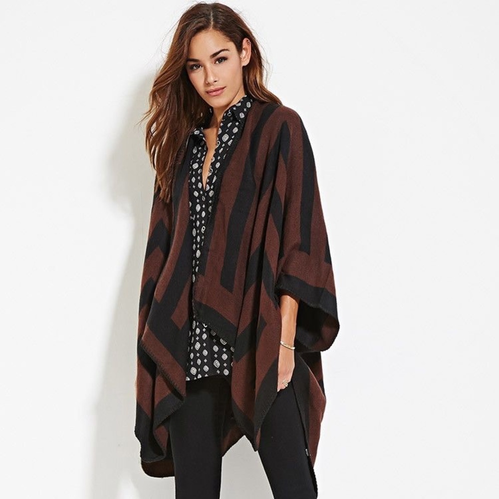 Striped Open-Front Poncho
